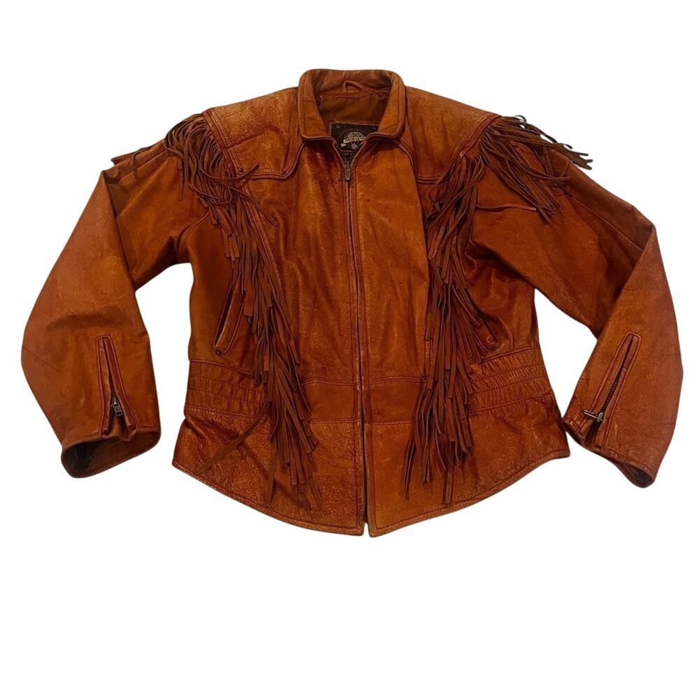 WILSONS LEATHER Adventure Fringe Tassel Jacket Tan Brown Western Gothic L